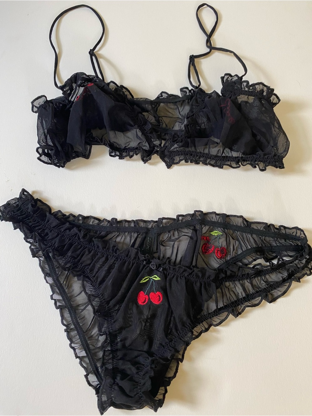 SKIMS Black Sheer Mesh Cherry Truth Dare Lingerie Set M